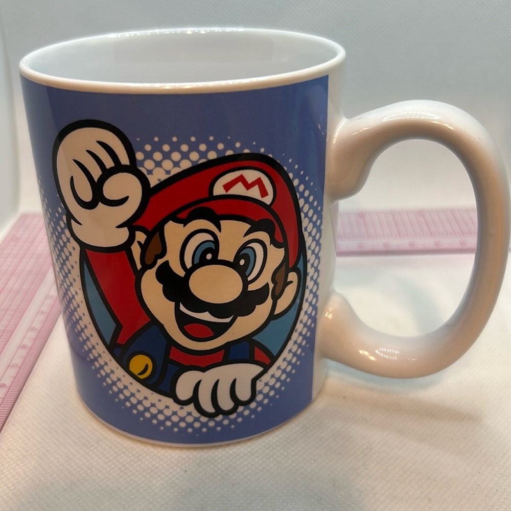 Nintendo Character Mug- Blue/ White. featuring Princess Peach, Mario, Luigi